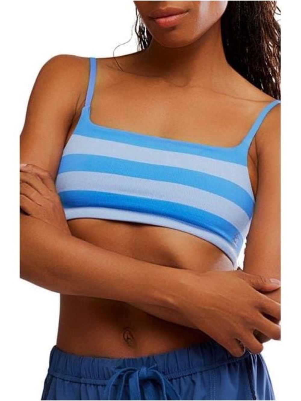 Free People tighten up reversible workout top bra in blue combo